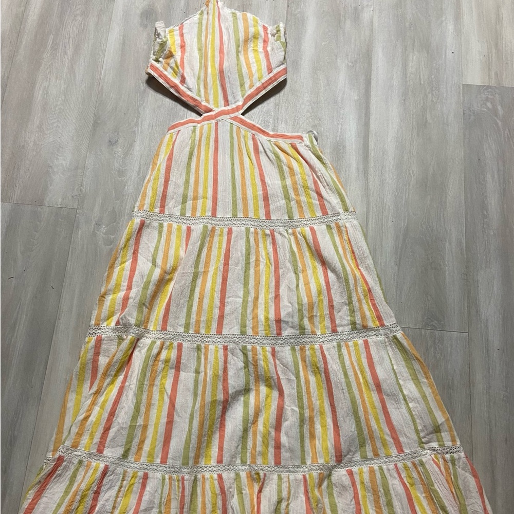 aerie Striped Maxi Dress in White, Yellow, Pink, Green